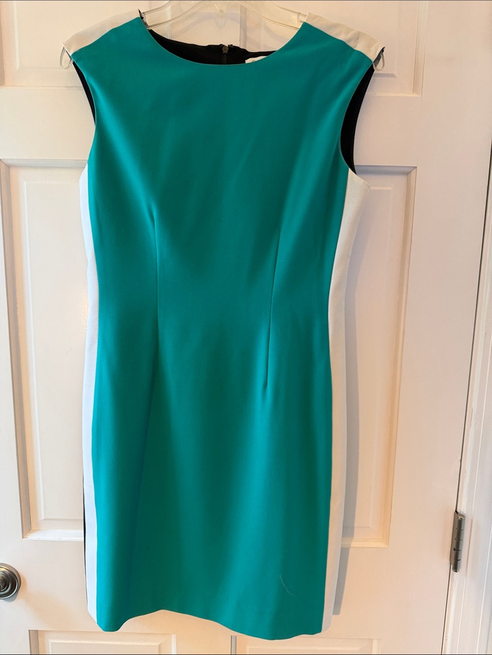 Calvin Klein Teal Sheath Dress with White Side Panels